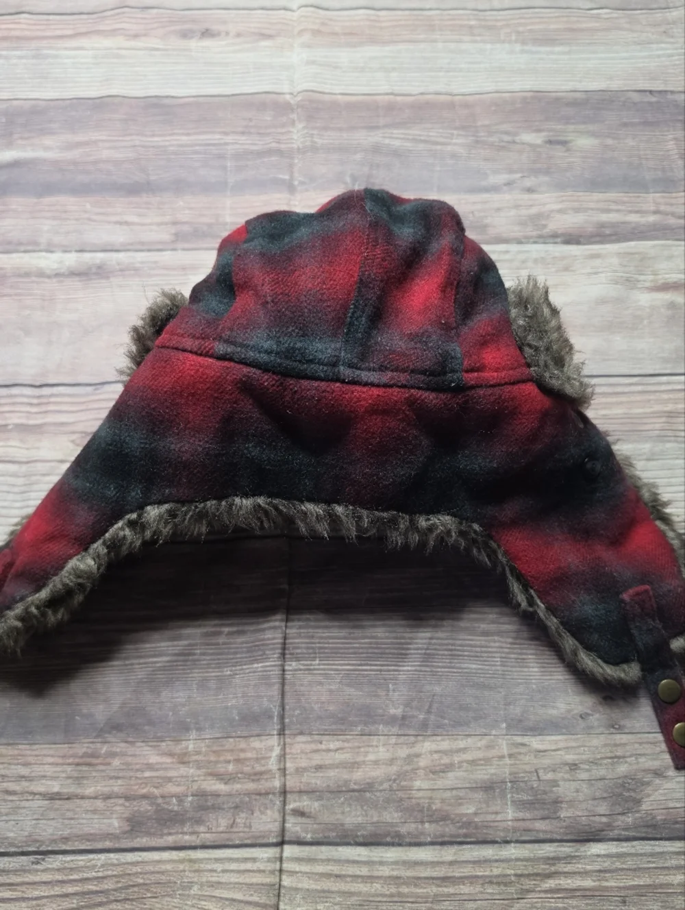 5/$15 Red Plaid Faux Fur Aviator Hat